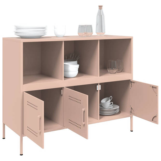 vidaXL Dressoir 100,5x39x79 cm staal roze