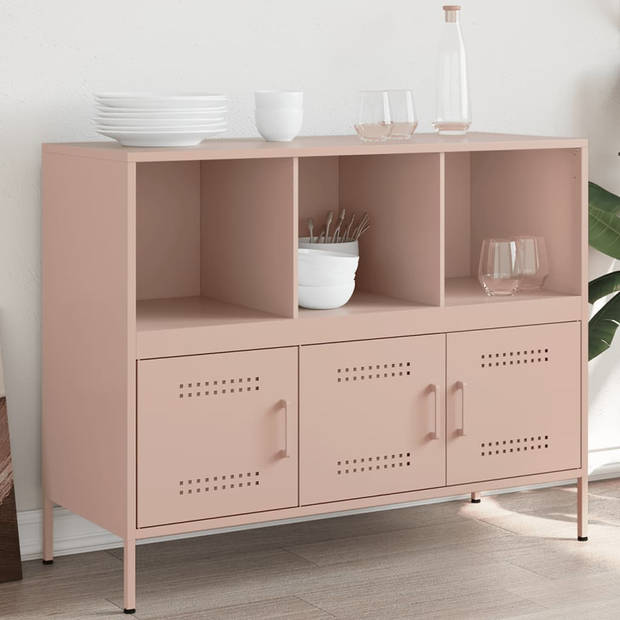 vidaXL Dressoir 100,5x39x79 cm koudgewalst staal roze