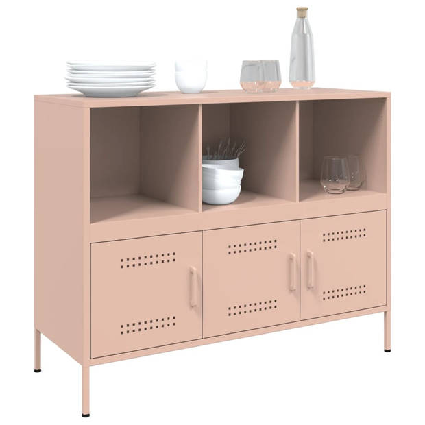 vidaXL Dressoir 100,5x39x79 cm koudgewalst staal roze