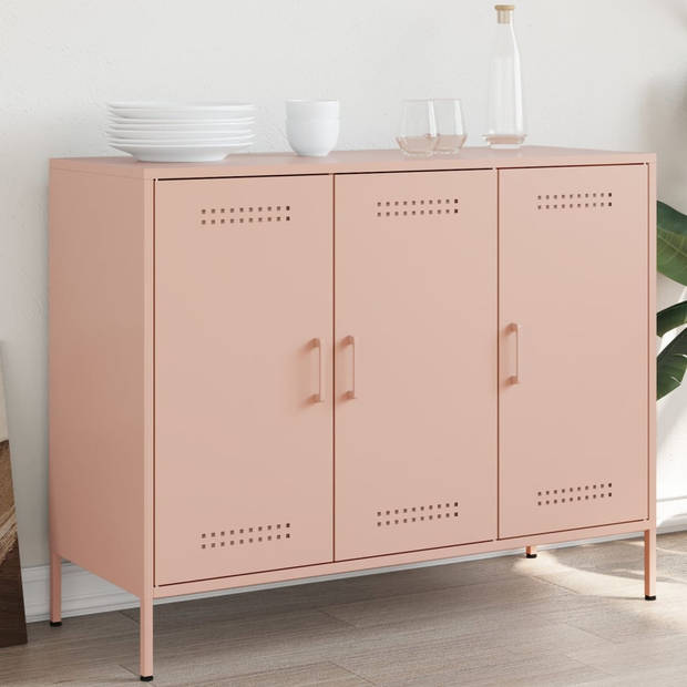 vidaXL Dressoir 100,5x39x79 cm koudgewalst staal roze