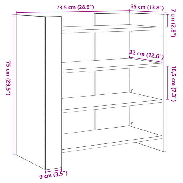 vidaXL Dressoir 73,5x35x75 cm bewerkt hout grijs sonoma eikenkleurig