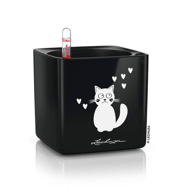 LECHUZA Plantenbak Cube Glossy Cat 14 all-in-one hoogglans zwart