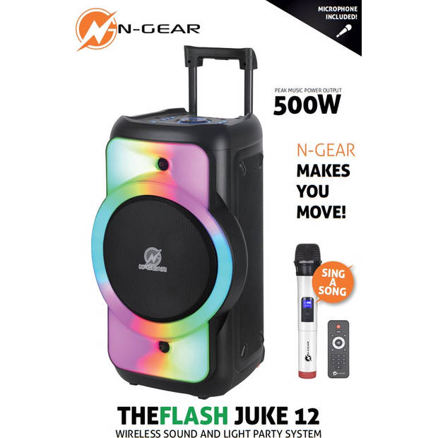 N-GEAR The Flash Juke 12 - Bluetooth Speaker - Karaokeset - Partybox met Microfoon - Zwart