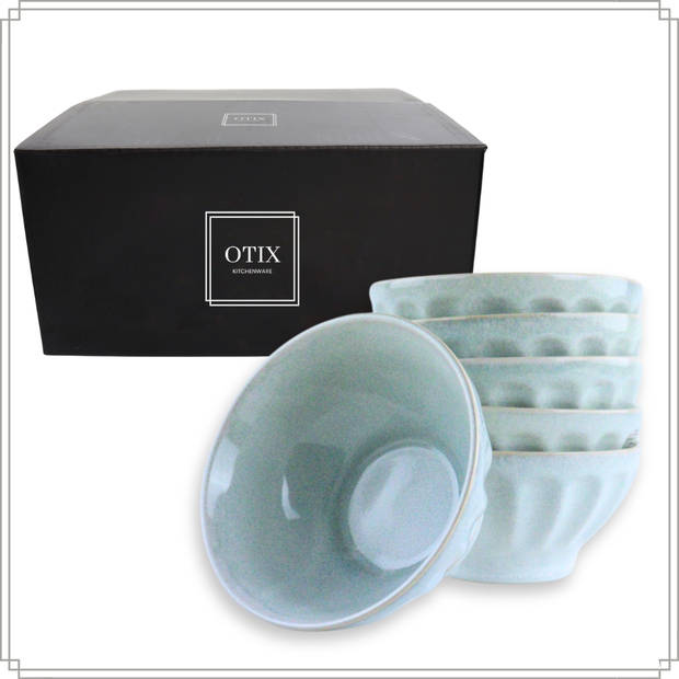 OTIX Soepkommen - Zonder Oor - Set van 6 - Schaaltjes - 560ml - Licht Blauw - Aardewerk - ELM