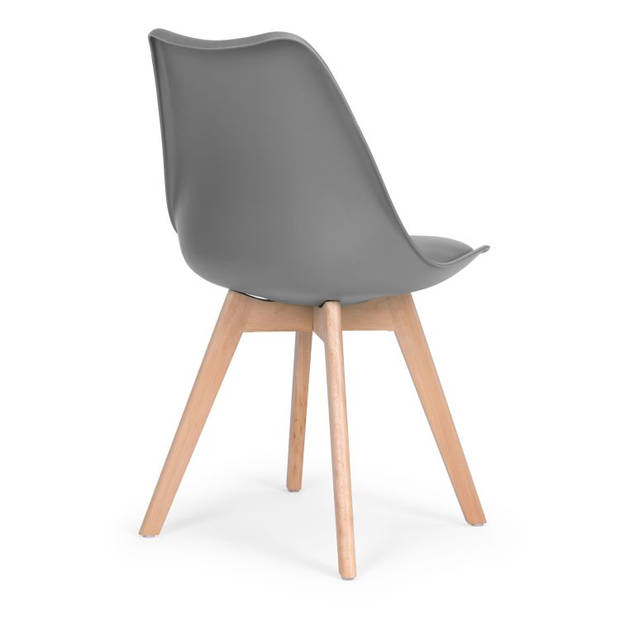 Modern Home Set Van 4 Eetkamerstoelen - Kuip Stoelen Met Eco-Leer Kussen En Beukenhouten Poten - Donkergrijs