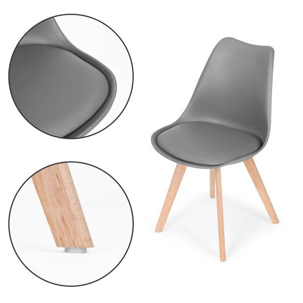 Modern Home Set Van 4 Eetkamerstoelen - Kuip Stoelen Met Eco-Leer Kussen En Beukenhouten Poten - Donkergrijs