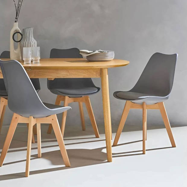 Modern Home Set Van 4 Eetkamerstoelen - Kuip Stoelen Met Eco-Leer Kussen En Beukenhouten Poten - Donkergrijs