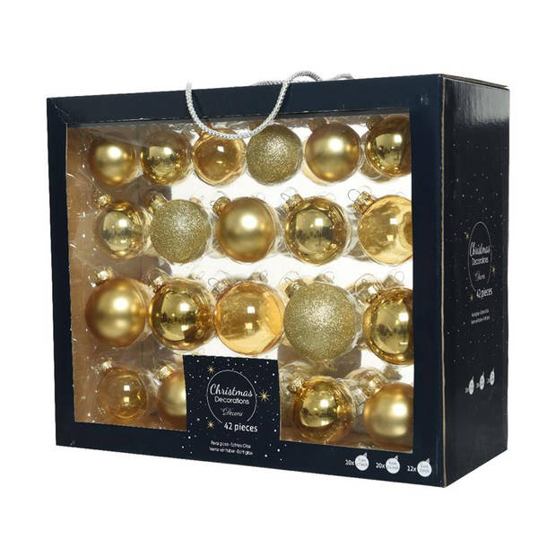 Kerstballenset glas mix licht goud 42 st