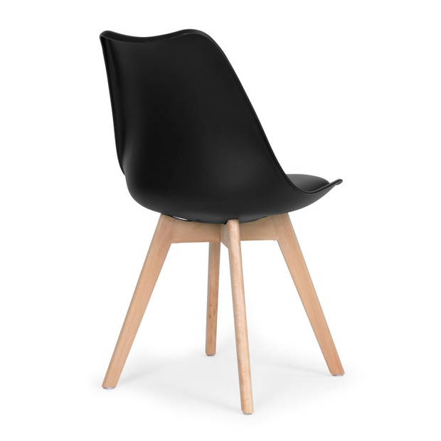 Modern Home Set Van 4 Eetkamerstoelen - Kuip Stoelen Met Eco-Leer Kussen En Beukenhouten Poten - Zwart