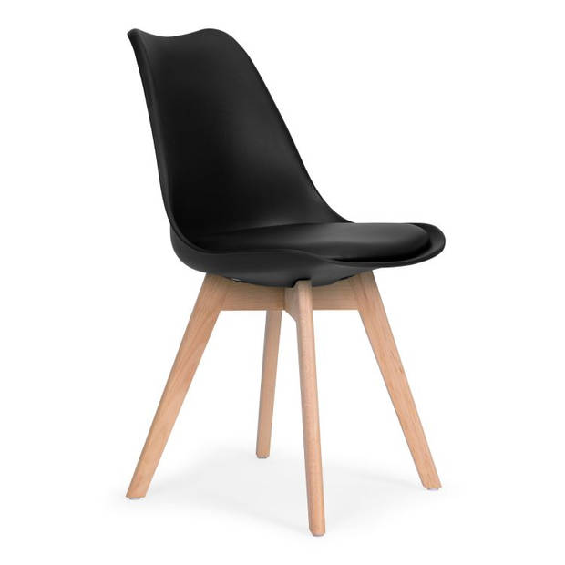 Modern Home Set Van 4 Eetkamerstoelen - Kuip Stoelen Met Eco-Leer Kussen En Beukenhouten Poten - Zwart