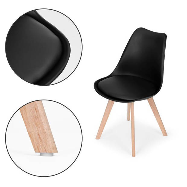 Modern Home Set Van 4 Eetkamerstoelen - Kuip Stoelen Met Eco-Leer Kussen En Beukenhouten Poten - Zwart