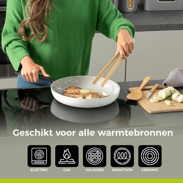 BE Living Koekenpan - Ø 28 cm - PFAS vrije Keramische Koekenpan inductie - Geschikt voor alle warmtebronnen - Wit