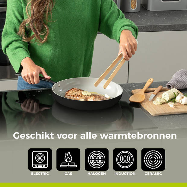 BE Living Koekenpan - Ø 20 cm - PFAS vrije Keramische Koekenpan inductie - Geschikt voor alle warmtebronnen - Zwart