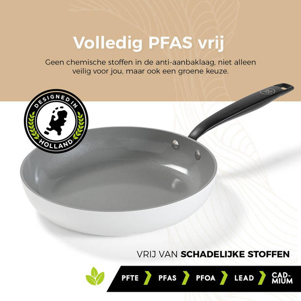 BE Living Koekenpan - Ø 28 cm - PFAS vrije Keramische Koekenpan inductie - Geschikt voor alle warmtebronnen - Wit