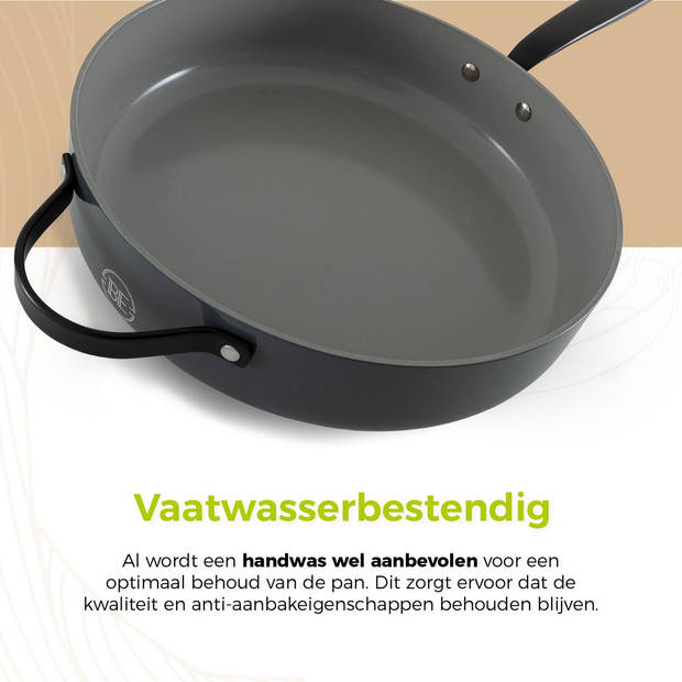 BE Living Hapjespan met Deksel - Ø 28cm - PFAS vrije sauteerpan inductie - Geschikt voor alle warmtebronnen - Grijs