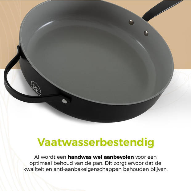 BE Living Hapjespan met Deksel - Ø 28cm - PFAS vrije sauteerpan inductie - Geschikt voor alle warmtebronnen - Zwart