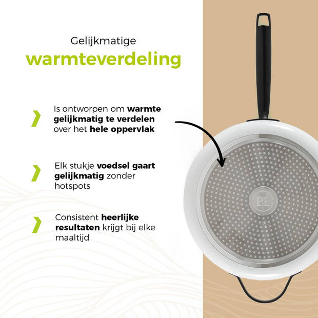 BE Living Hapjespan met Deksel - Ø 28cm - PFAS vrije sauteerpan inductie - Geschikt voor alle warmtebronnen - Wit