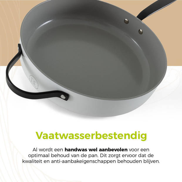 BE Living Hapjespan met Deksel - Ø 28cm - PFAS vrije sauteerpan inductie - Geschikt voor alle warmtebronnen - Wit