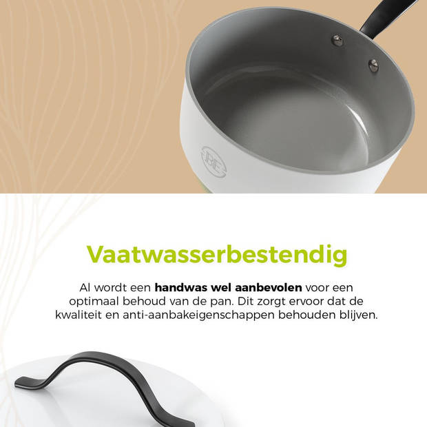 BE Living Sauspan met Deksel - Ø 18cm - PFAS vrije steelpan inductie - Geschikt voor alle warmtebronnen - Wit