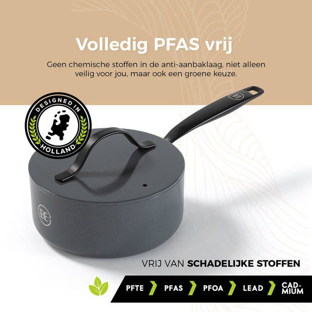 BE Living Sauspan met Deksel - Ø 18cm - PFAS vrije steelpan inductie - Geschikt voor alle warmtebronnen - Grijs