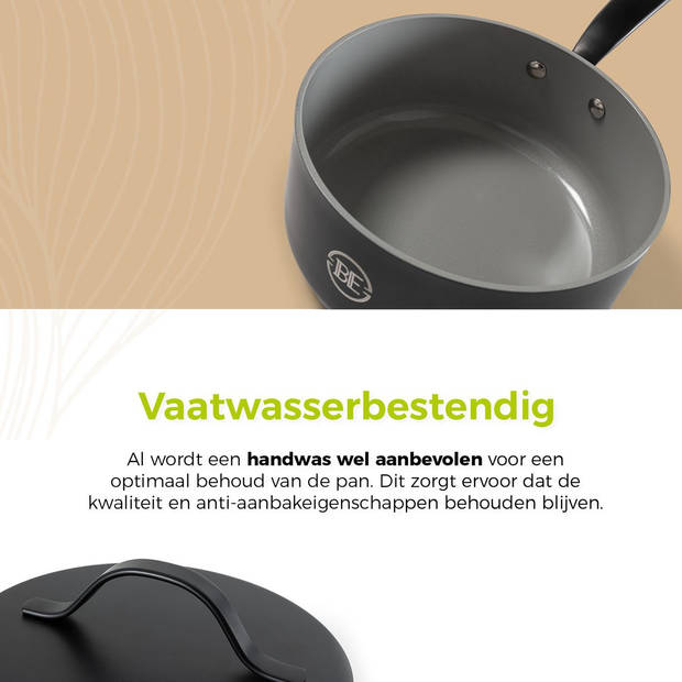 BE Living Sauspan met Deksel - Ø 18cm - PFAS vrije steelpan inductie - Geschikt voor alle warmtebronnen - Zwart