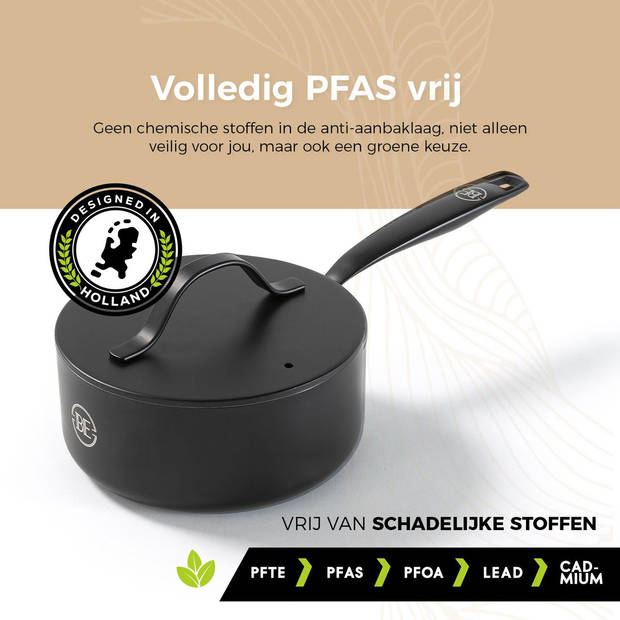 BE Living Sauspan met Deksel - Ø 18cm - PFAS vrije steelpan inductie - Geschikt voor alle warmtebronnen - Zwart