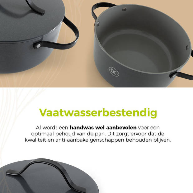 BE Living Braadpan met Deksel - Ø 24 cm - PFAS vrije Kookpan inductie - Geschikt voor alle warmtebronnen - Grijs