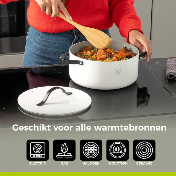 BE Living Braadpan met Deksel - Ø 24 cm - PFAS vrije Kookpan inductie - Geschikt voor alle warmtebronnen - Wit