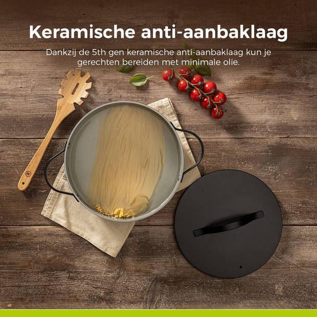 BE Living Braadpan met Deksel - Ø 28 cm - PFAS vrije Kookpan inductie - Geschikt voor alle warmtebronnen - Zwart