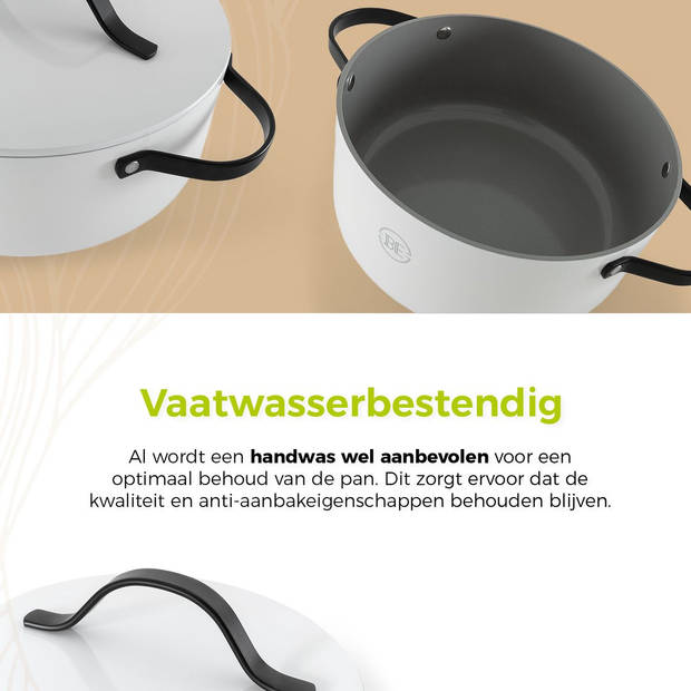 BE Living Braadpan met Deksel - Ø 28 cm - PFAS vrije Kookpan inductie - Geschikt voor alle warmtebronnen - Wit