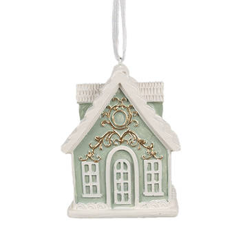 Clayre & Eef Kersthanger Gingerbread house 6x4x8 cm Groen Kunststof Kerstboomversiering Groen Kerstboomversiering