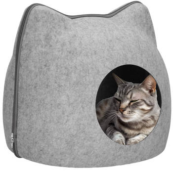 Springos Kattenmand - Kattenhuis - Bed - Kussen - 38 x 36 x 35,5 cm - Grijs