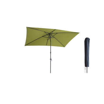 Kopu® Sevilla Parasol Rechthoek 200x300 cm met Hoes - Balkonparasol Olijfgroen