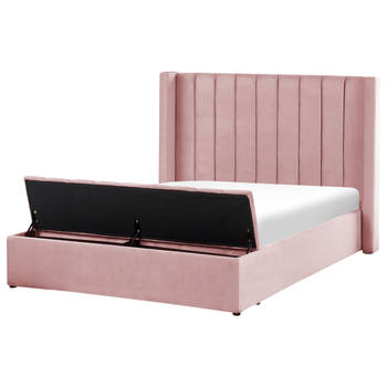 Beliani NOYERS - Tweepersoonsbed-Roze-Fluweel