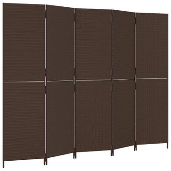 vidaXL Kamerscherm 5 panelen poly rattan bruin