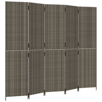 vidaXL Kamerscherm 5 panelen poly rattan grijs