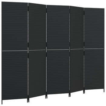 vidaXL Kamerscherm 5 panelen poly rattan zwart