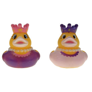 Badeendjes prinses - rubber - 2 stuks - paars en lichtroze - 5 cm - bad speelgoed - Badeendjes