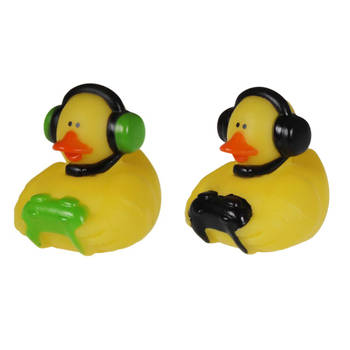 Badeendje gamer - rubber - 2 stuks - zwart en groen - 5 cm - bad speelgoed - Badeendjes