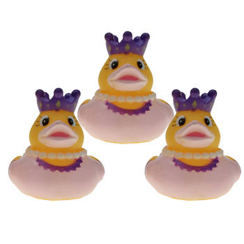 Rubber badeendje prinses - 3x - lichtroze - badkamer fun artikelen - size 5 cm - kunststof - Badeendjes