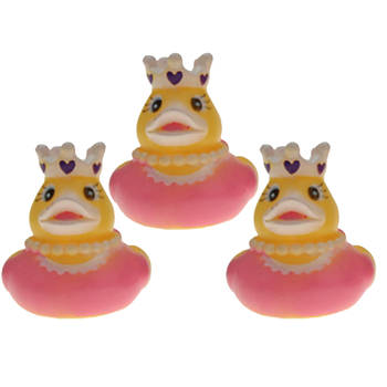 Rubber badeendje prinses - 3x - roze - badkamer fun artikelen - size 5 cm - kunststof - Badeendjes