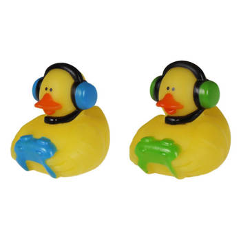 Badeendje gamer - rubber - 2 stuks - groen en blauw - 5 cm - bad speelgoed - Badeendjes