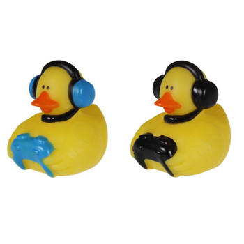 Badeendje gamer - rubber - 2 stuks - zwart en blauw - 5 cm - bad speelgoed - Badeendjes