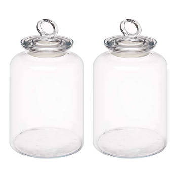 Pasabahce Snoeppot/voorraadpot Megan - 2x - 2600 ml - glas - met luchtdichte deksel - D14 x H25 cm - Voorraadpot