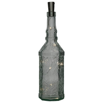 Decoratie fles - transparant - met kurk verlichting - 29,5 cm - glas - Decoratieve flessen