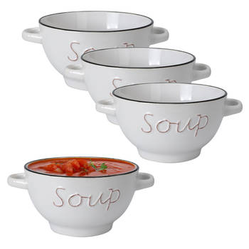 Excellent Houseware Soepkommen/serveer schaaltjes - 4x - Gres - porselein - D14 x H78 cm - wit - Kommetjes