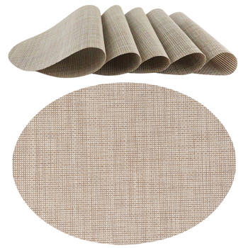 OTIX Placemats - Set van 6 - Kunststof - Ovaal - Beige - Onderleggers - 48x35cm