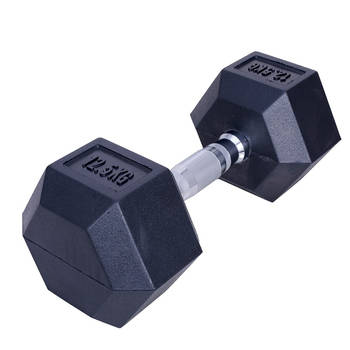 Dumbbell hexagon - zwart rubber - 12.5 kg