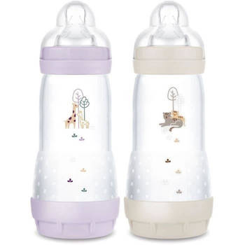 Set van 2 Babyflessen - MAM - Easy Start - Antikoliek - 320 ml - Flow 3 speen - Lila + Zand