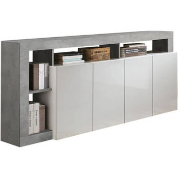 Maestro buffet - betondecor en glanzend gelakte wit - 4 deuren - l 184 x d 42 x H 93 cm